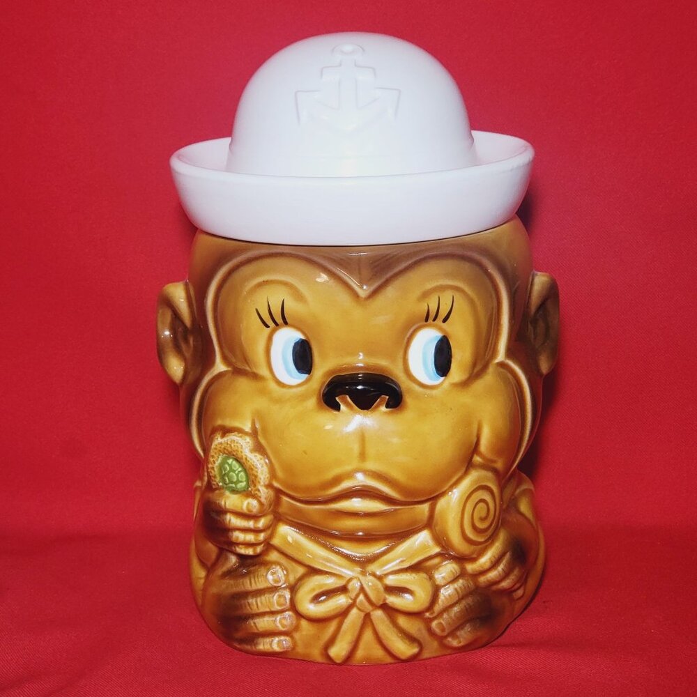 Vintage Sailor Monkey Ceramic Cookie Jar Japan Kitchen Decor Collectible